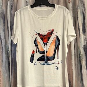 Stylish White Graphic Tee with Red Accents